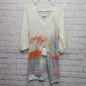 Anthropologie Mermaid Silk Blend Graphic Mini Dress M Hippie Tassel Fairy Boho